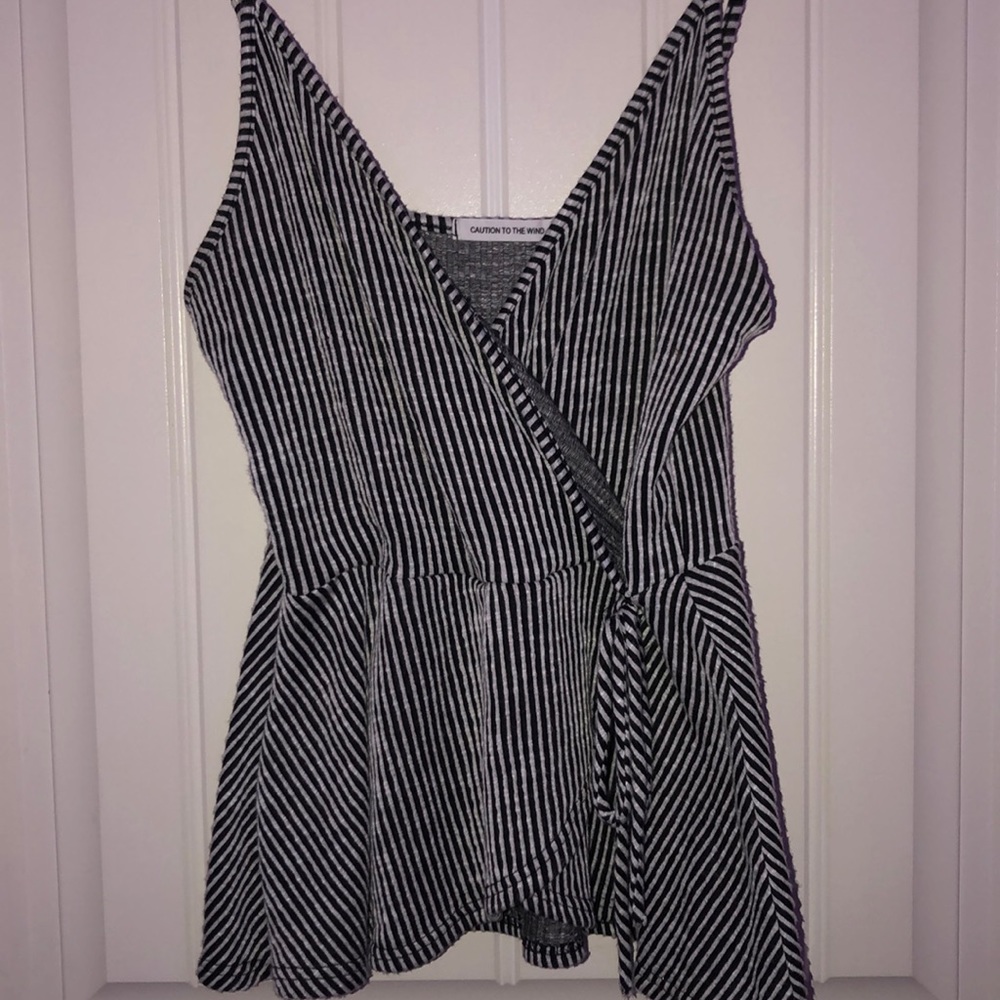 black with white stripes top
